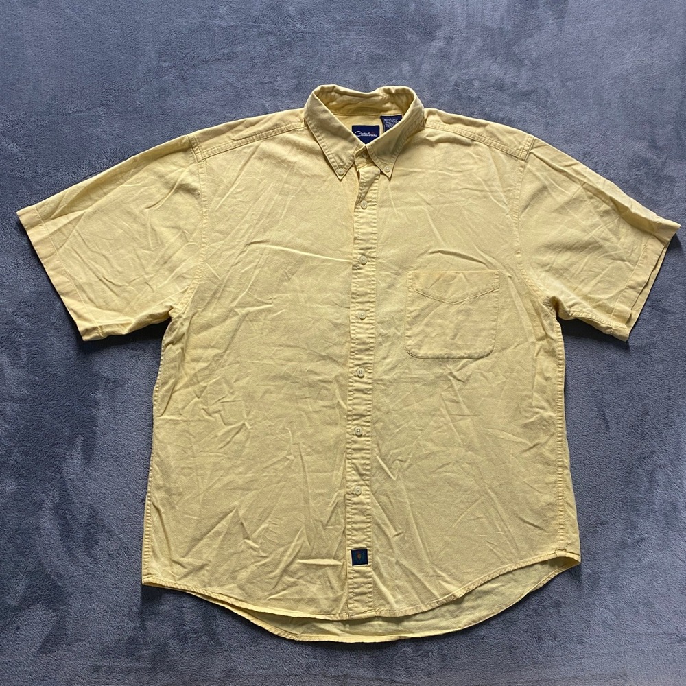 Catalina Button Up Shirt Mens Large Yellow Excellent Short Sleeve Cotton Crest